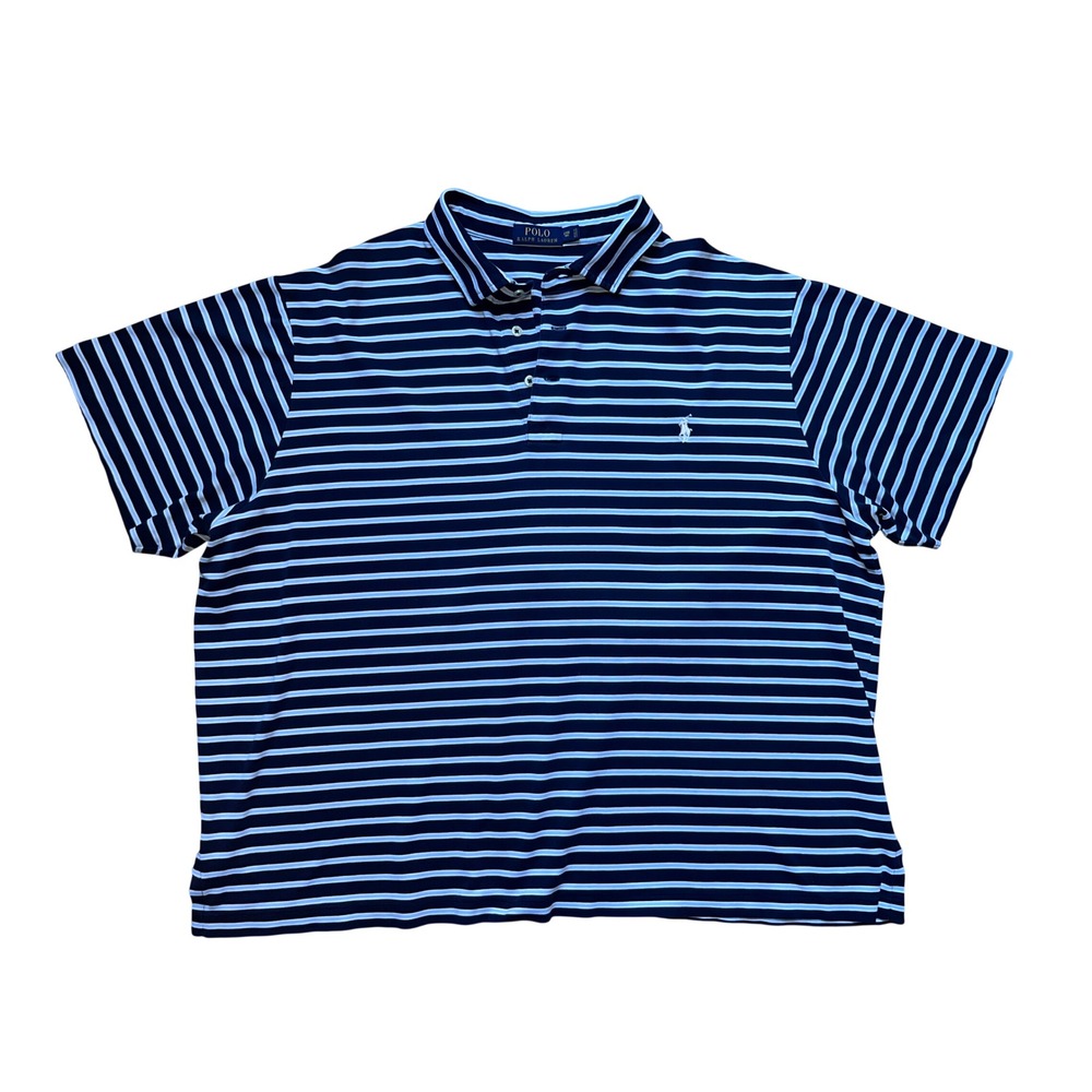 Polo Ralph Lauren Polo Shirt Men 2XL Navy Blue Striped Short Sleeve Big & Tall
